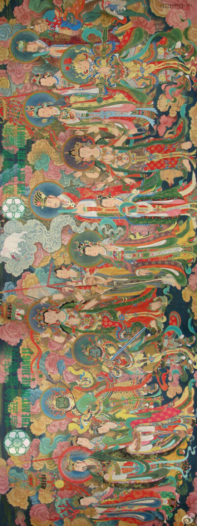嘉盟重彩工笔佛教壁画《帝释梵天礼佛护法图》全图