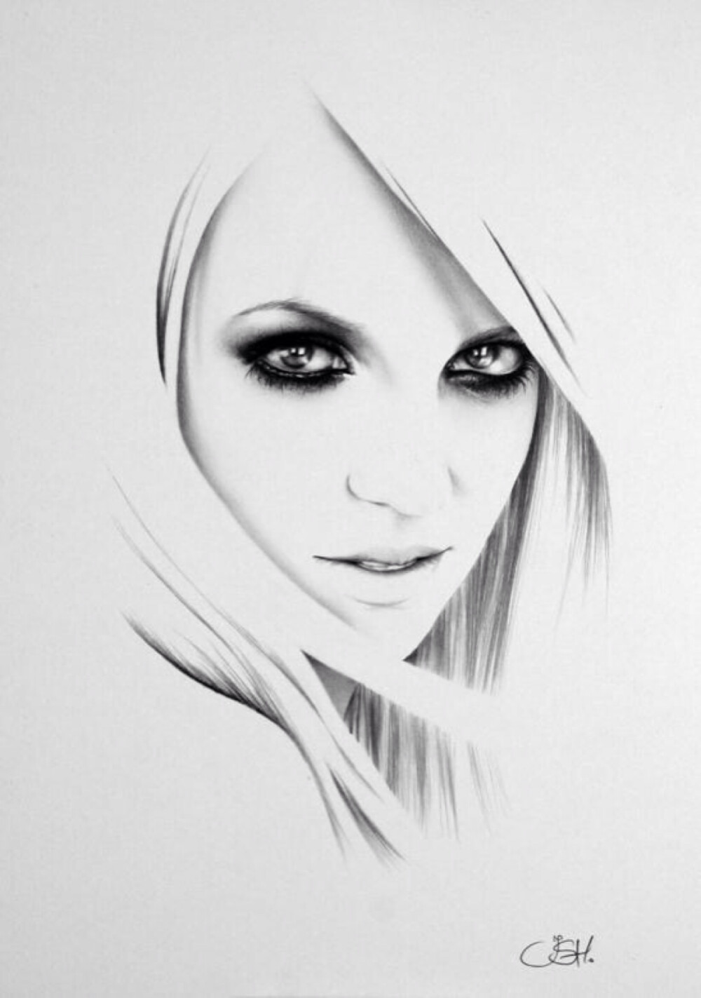 【简单黑白】细致传神的欧美素描人像,擦除了脸部多余的线条,把最富