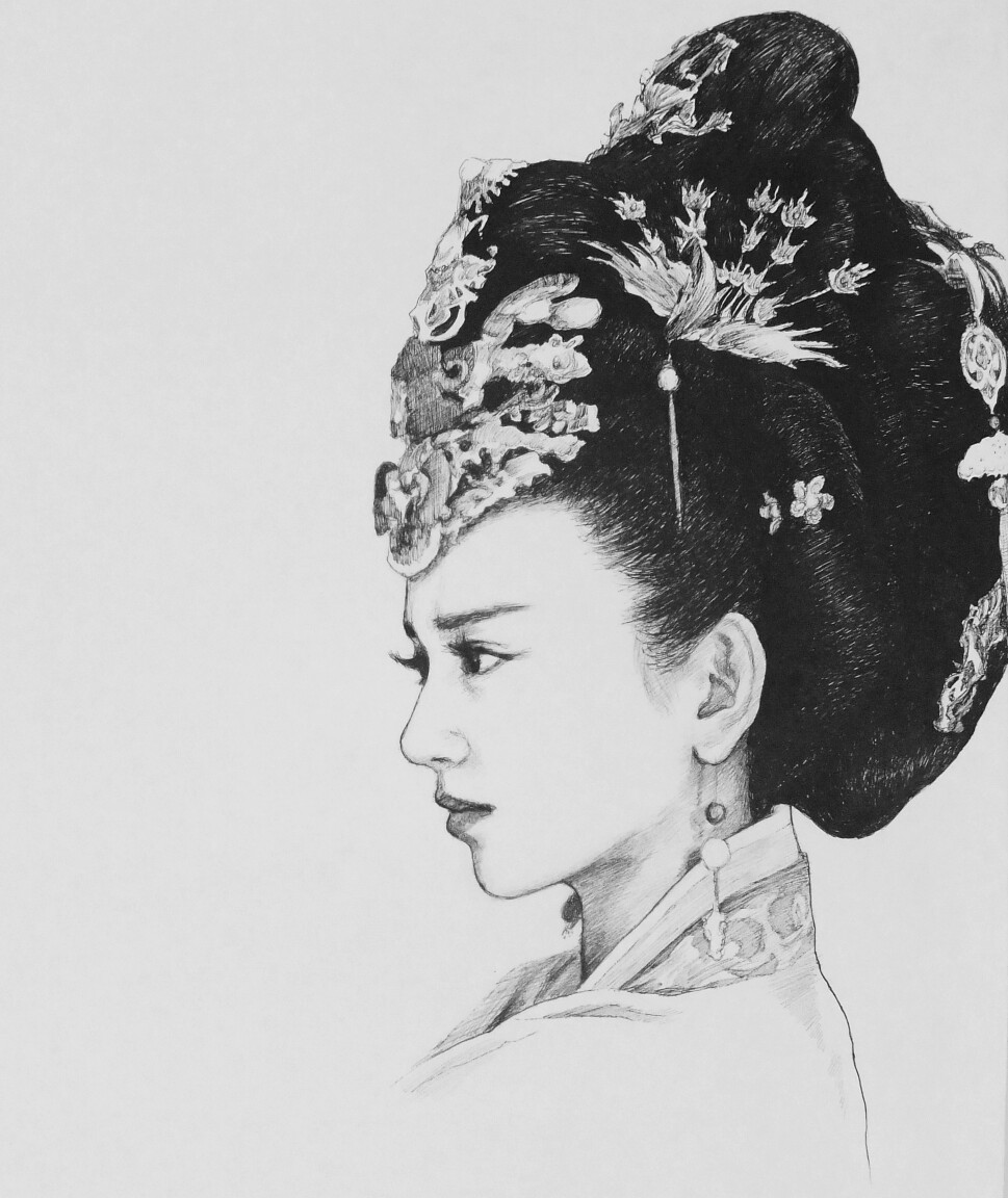 素描画古代美女皇后图片