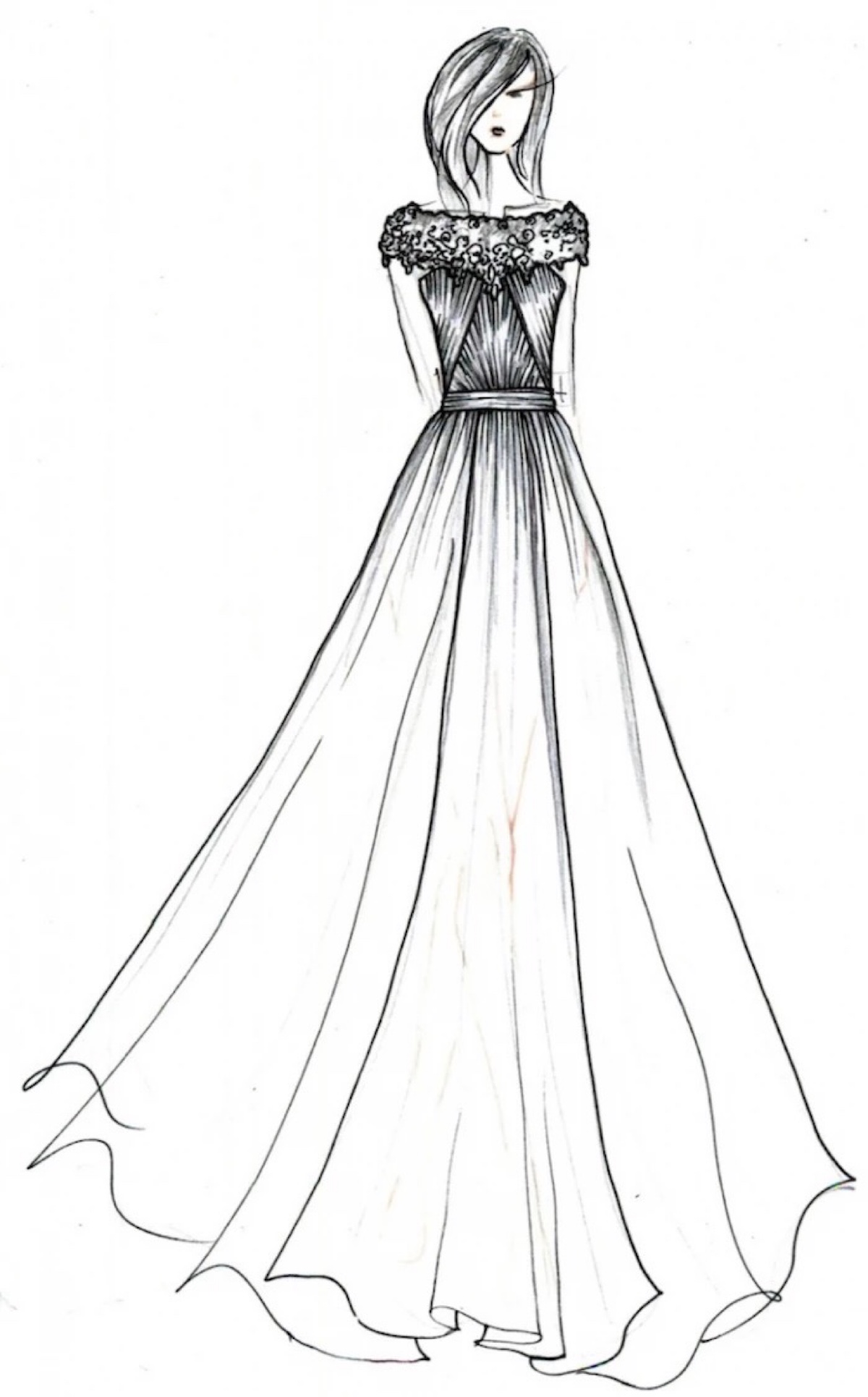 手绘 插画 婚纱礼服 服饰风尚 素材 黑白铅笔手绘婚纱 长裙