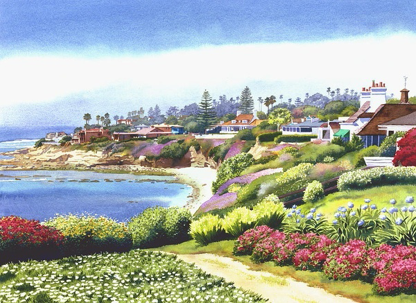 海滨小城的好无限风光和悠闲自得作者水彩画家maryhelmreich