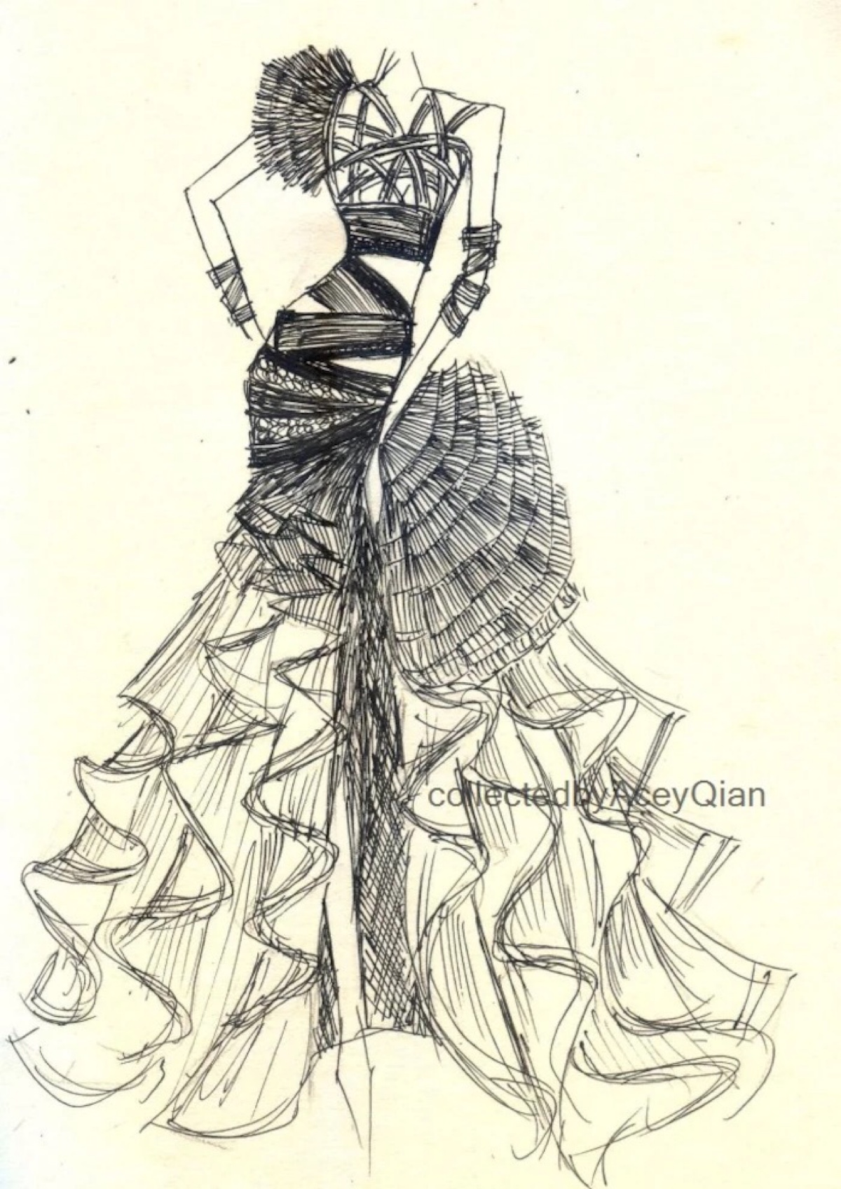 线条的魅力】笔尖时尚 手绘插画 素材 时装周 婚纱手绘 铅笔画 设计稿