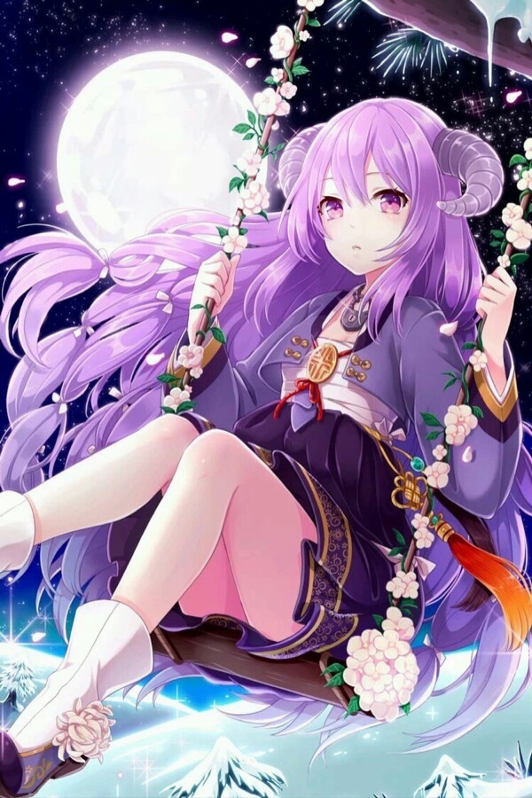 月光下,荡花千的紫发少女
