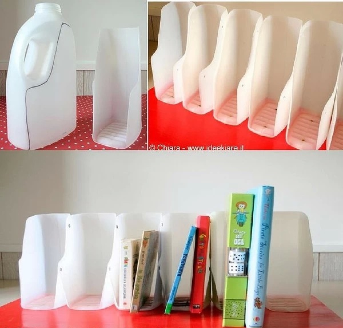 废物利用 手工 简易书架 塑料桶 牛奶桶