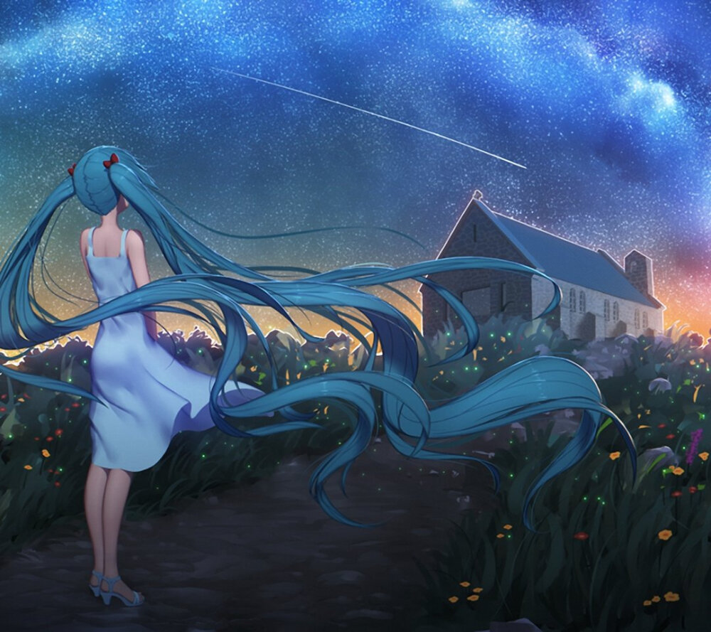 二次元 壁纸 手绘 头像 动漫 少女 初音 背影