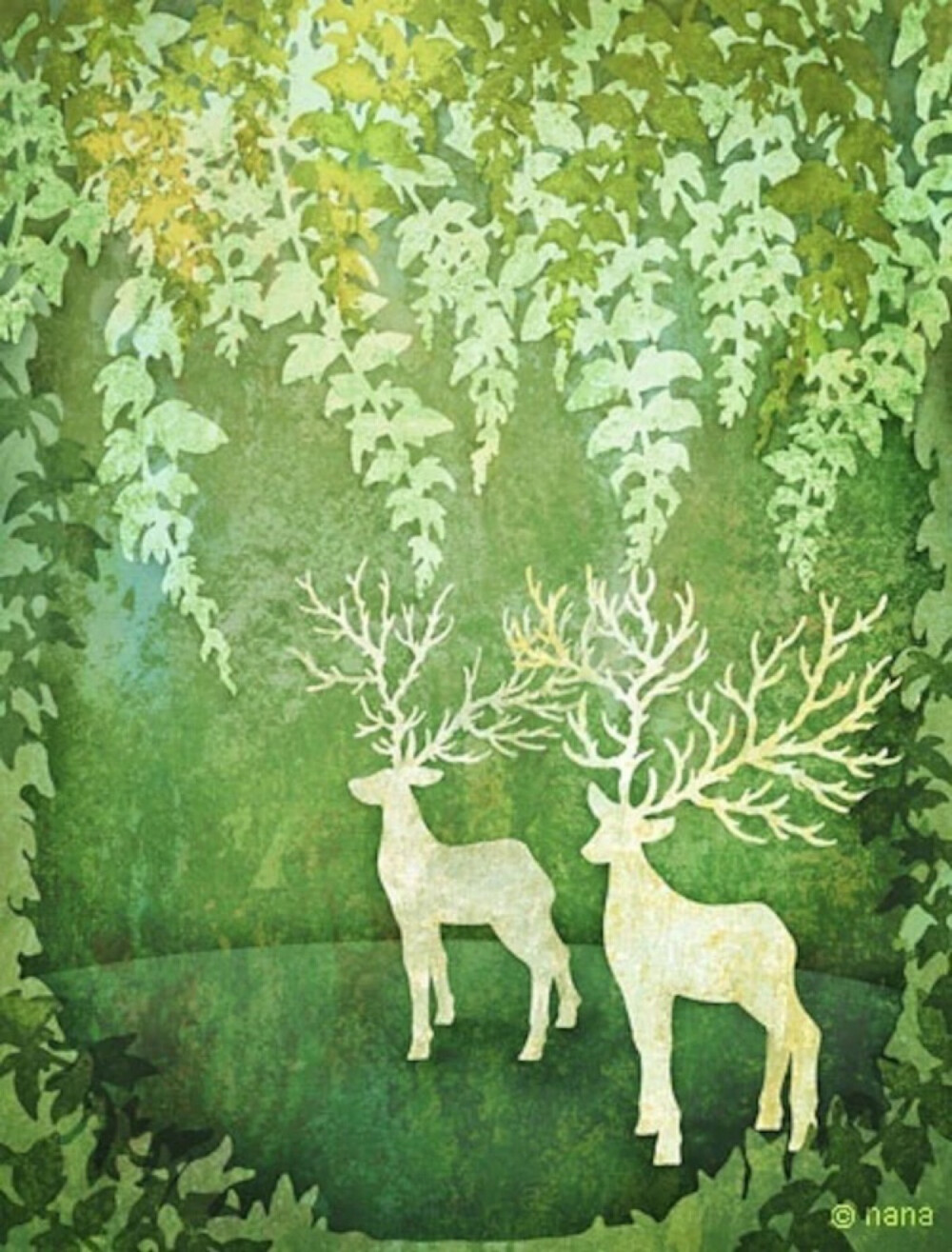 绿色森系麋鹿手机壁纸图片