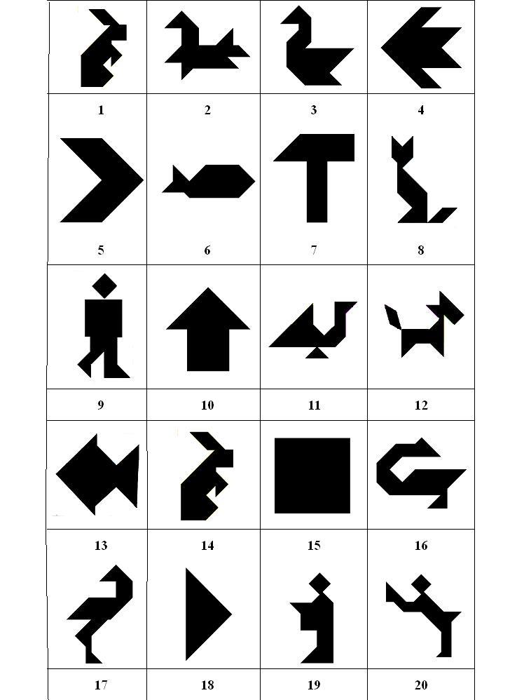 七巧板拼图黑白示例图片