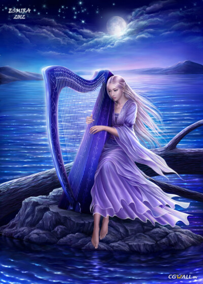 古希腊弹竖琴的女神图片