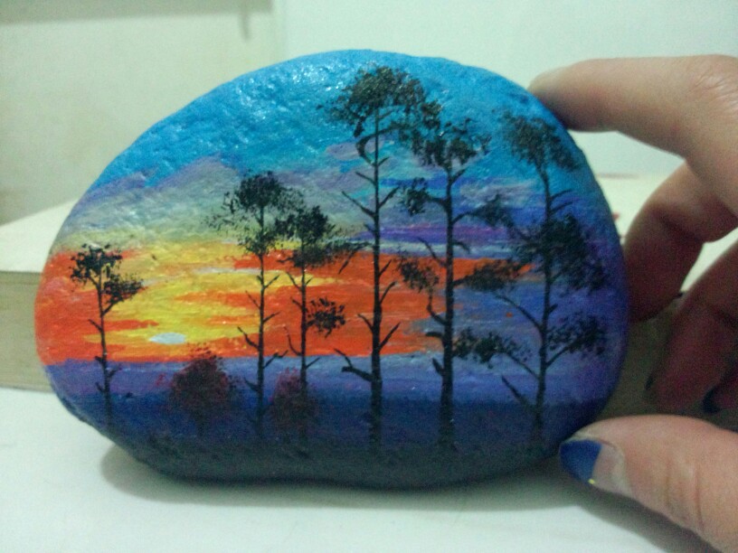 石头画,夕阳图片