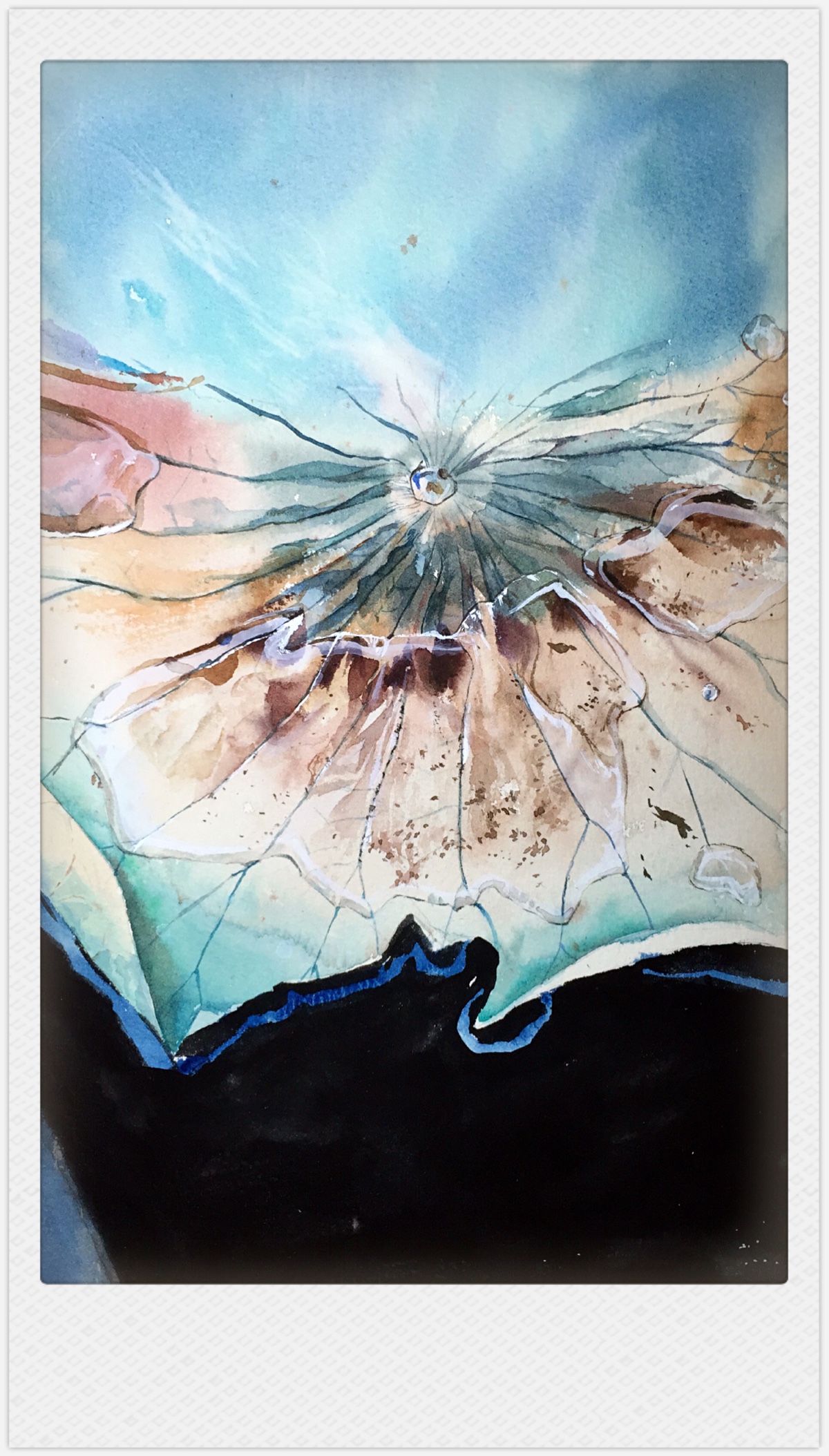 荷叶,露珠,水彩,获多福