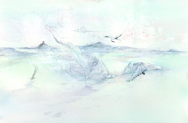 古风水彩手绘《骨鸟—骨鸟