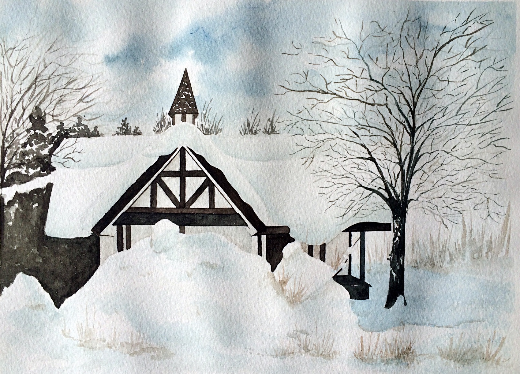 58水彩雪景