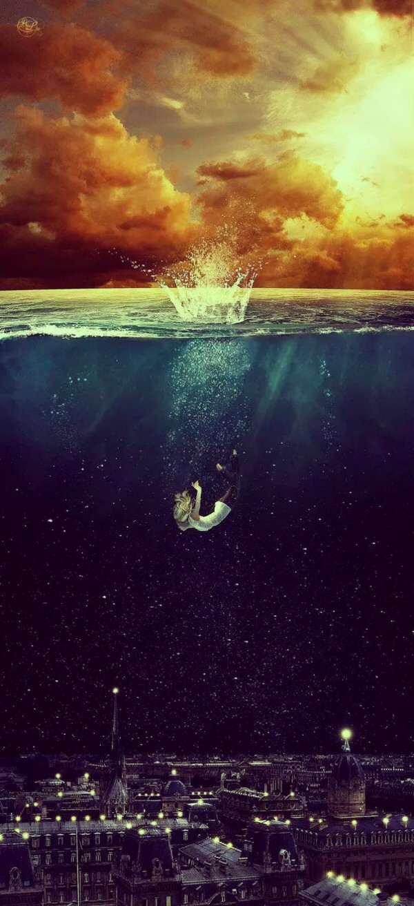 溺水意境图图片