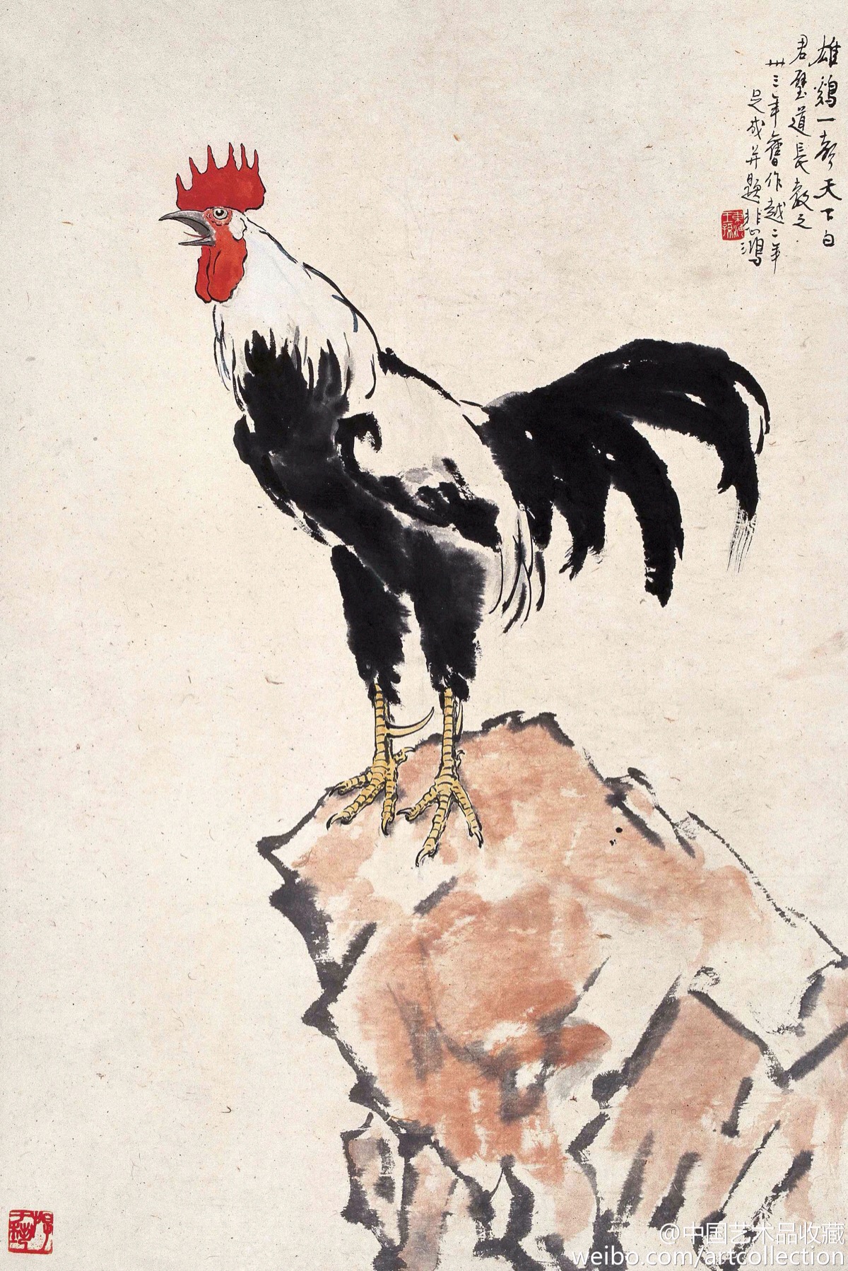 【 徐悲鸿 《大吉图》 】在中国古代,雄鸡一直被文人们所称赞