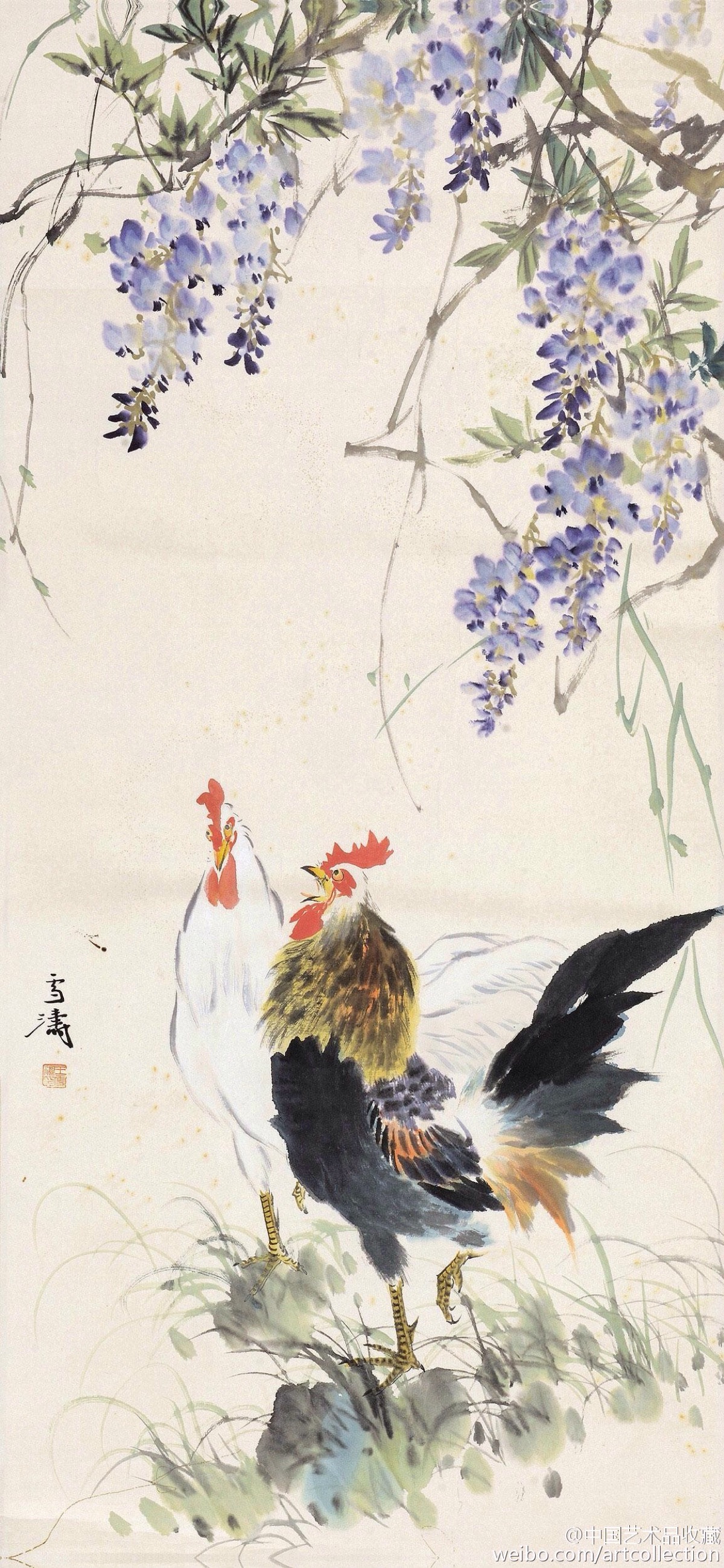 王雪涛善于画动态中的公鸡,鹰,鸭等中型禽鸟,他画1200