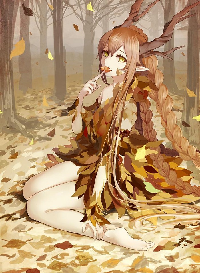 落英乱人眼,孤寂缭绕,黄昏色,麋鹿少女,恬静 温馨,午后臆想,动漫手绘