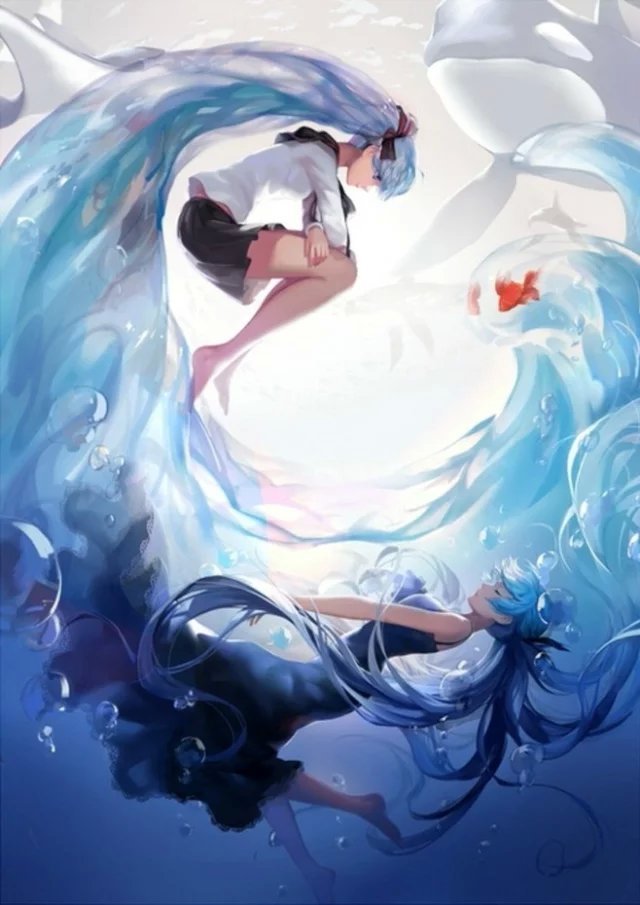 沉溺于水动漫唯美插画