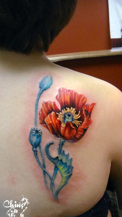 罂粟花纹身图片 后背图片