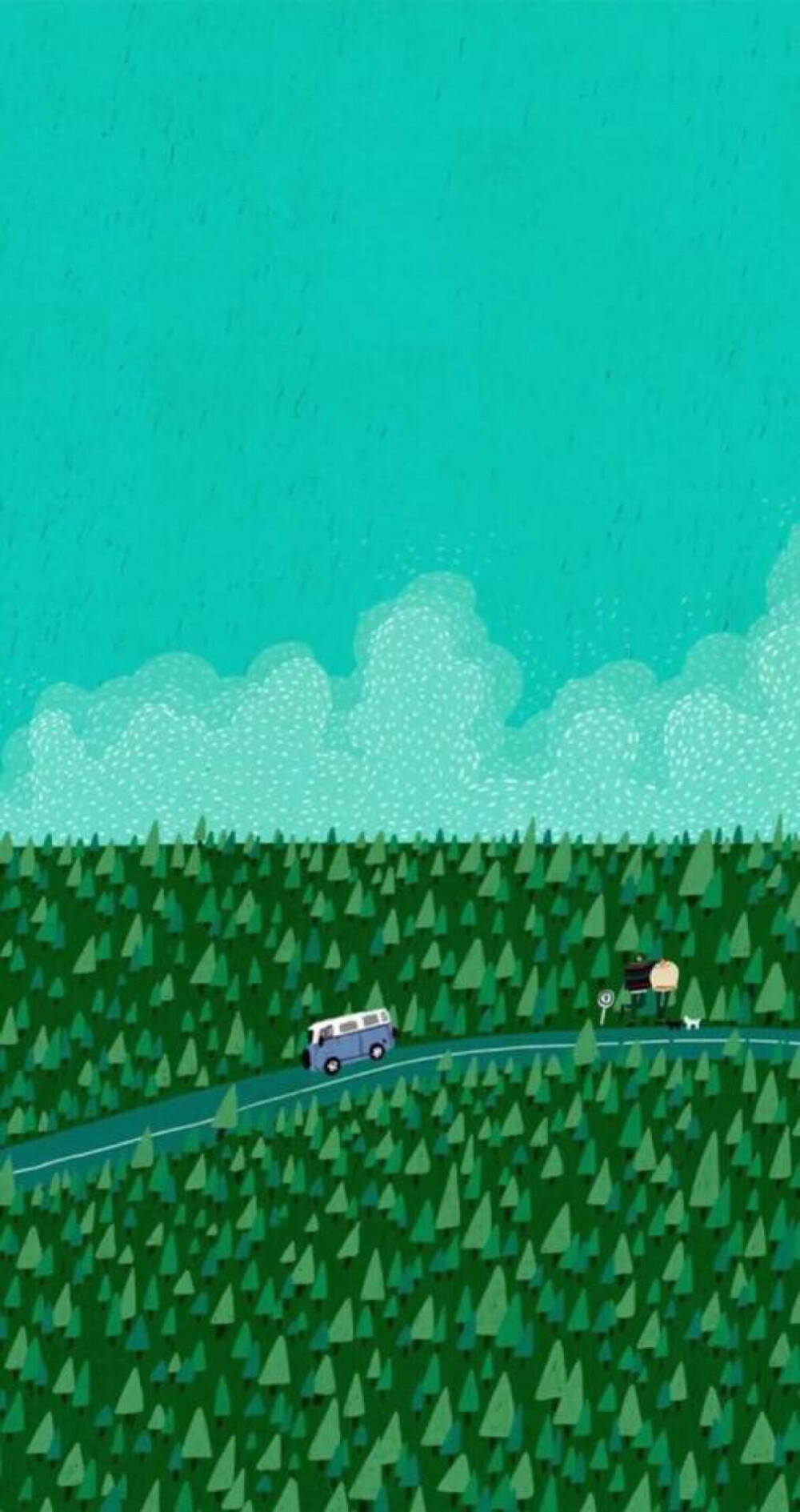 漫画风 绿色风景 简洁 清新 插画 手绘 平铺 壁纸