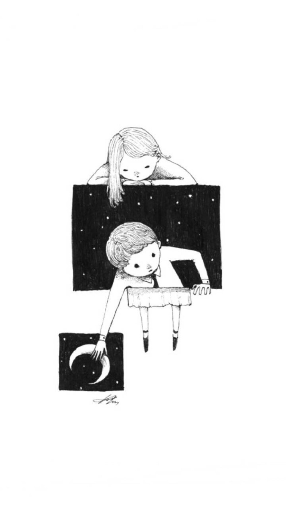童真 人物 黑白 插画 白色 清爽 简洁 手绘 平铺 壁纸