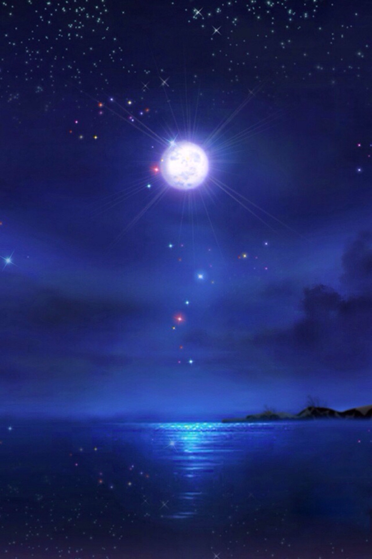 唯美星空 夜景 明月 月光如洗 海面 夜空 自然风景 唯美壁纸 手机壁纸