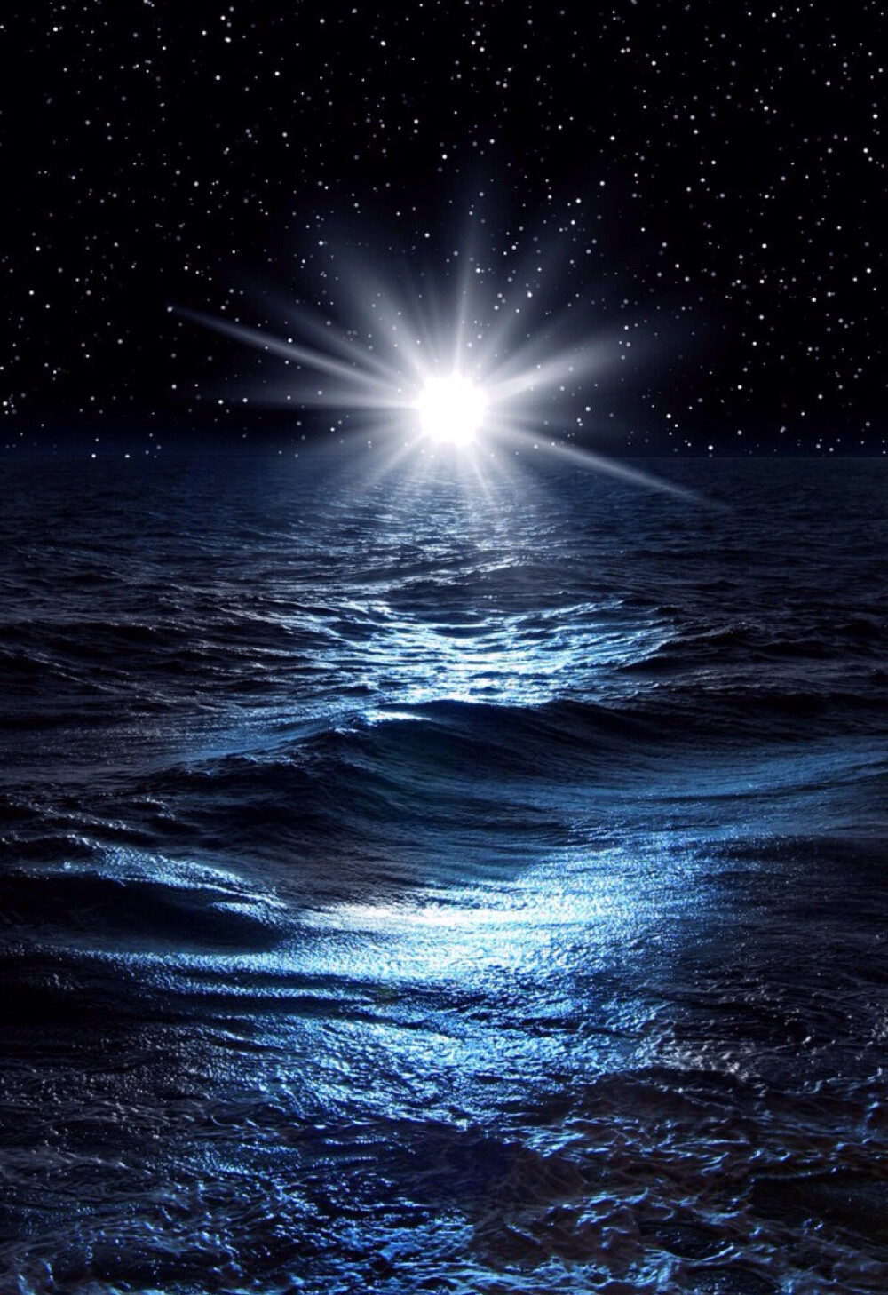 唯美星空夜景海面海洋月光夜空自然风景唯美壁纸手机壁纸锁屏