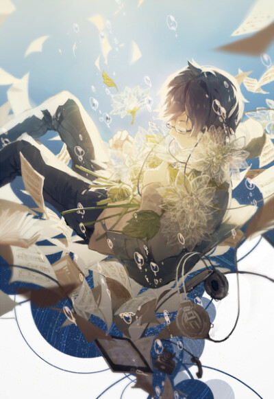 (当动漫人物在水里时)动漫 插画 水里 水波 封面 头像 人物 p站 二