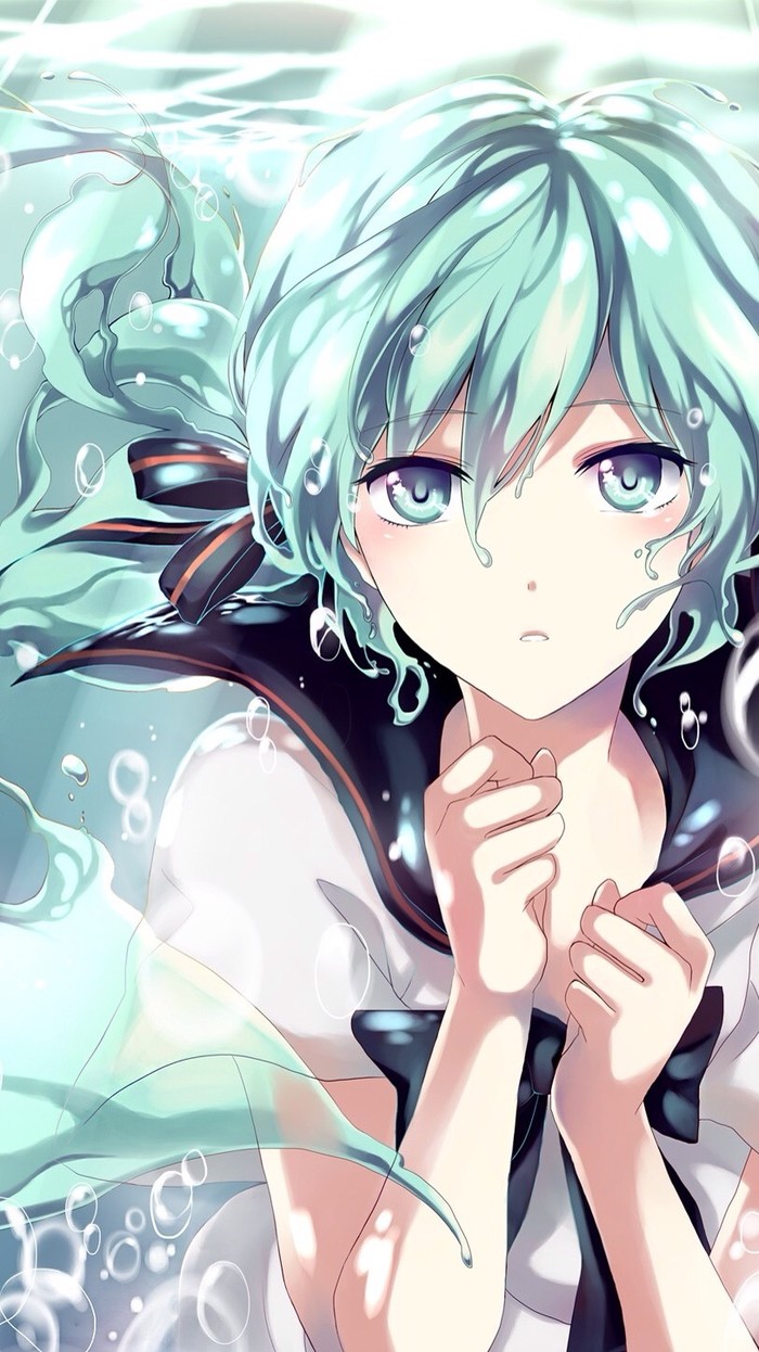 二次元 插画 动漫 壁纸 唯美 美图 可爱 深海 水 沉落 情侣 爱 色彩