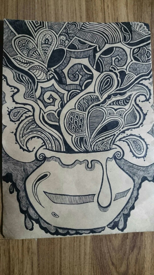 禅绕画线描黑白插画这张是完成品