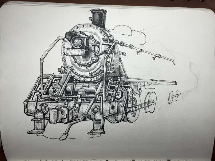 画素描画蒸汽火车图片