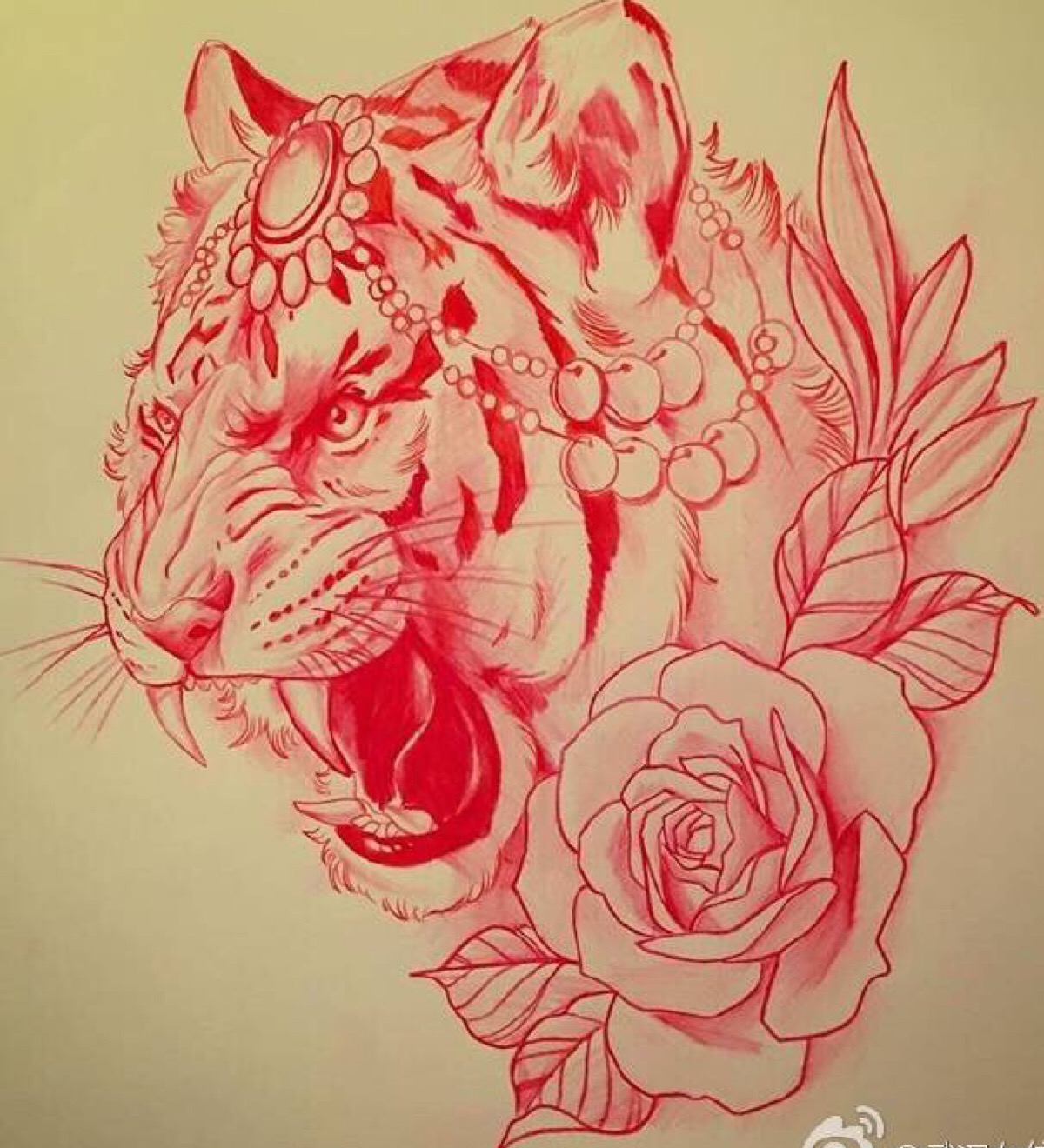 猛虎嗅蔷薇刺青设计图图片