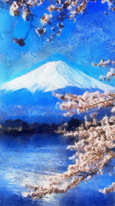 油画印象:富士山下