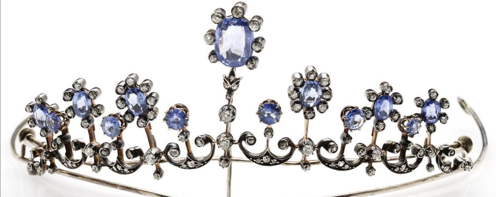 二十世纪蓝宝石和钻石项链,头饰,长度42厘米