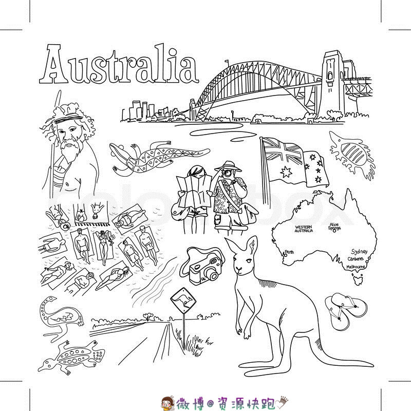 澳大利亚廓图简笔画图片