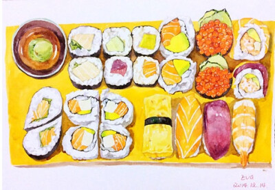 食物 水粉彩铅 手帐素材 插图插画 涂鸦绘图 吃货福利 日本料理 寿司