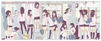 校园生活 插画 二次元 校服控 唯美/侵删