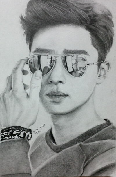 手绘韩国明星朴叙俊肖像画.