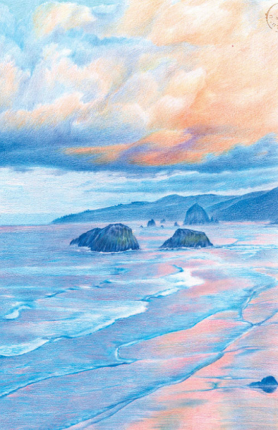 彩铅画风景海洋简单图片