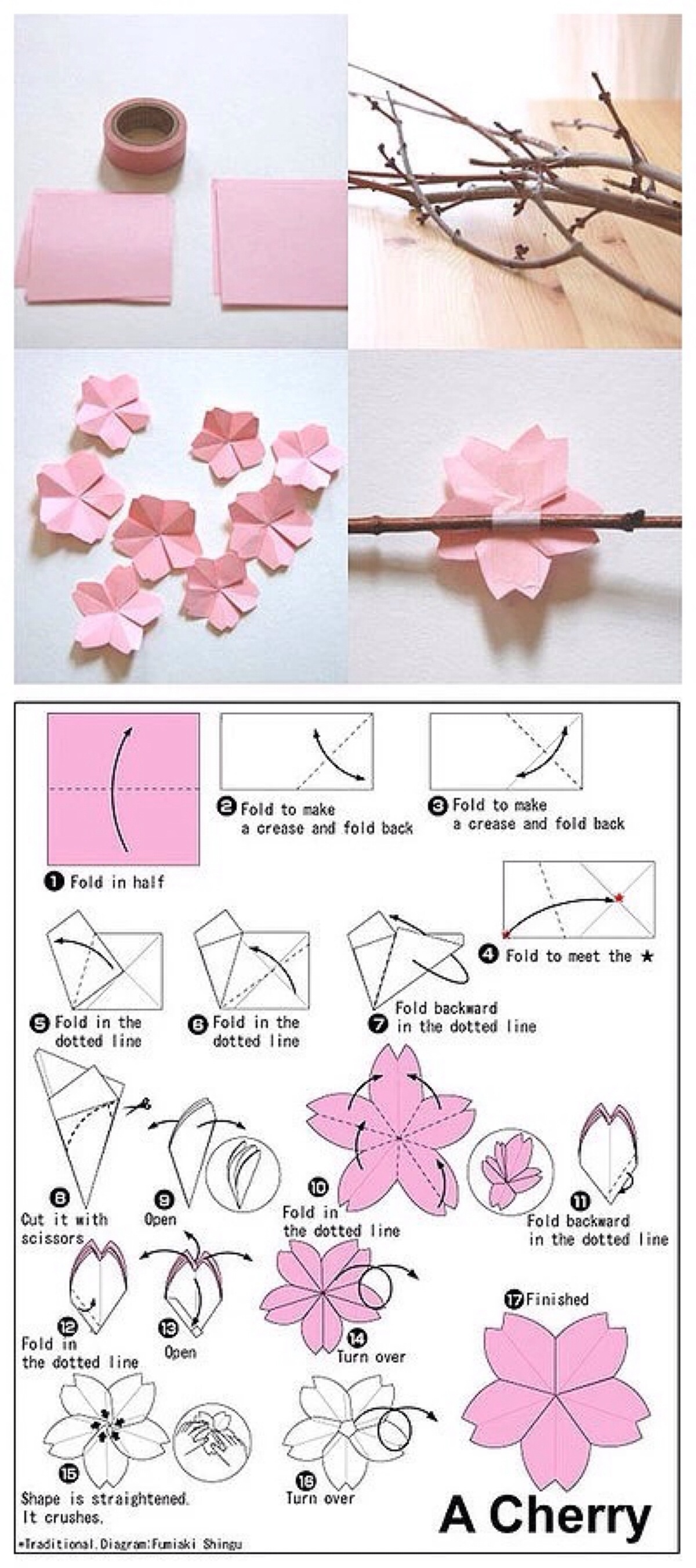 一张正方纸折樱花图片