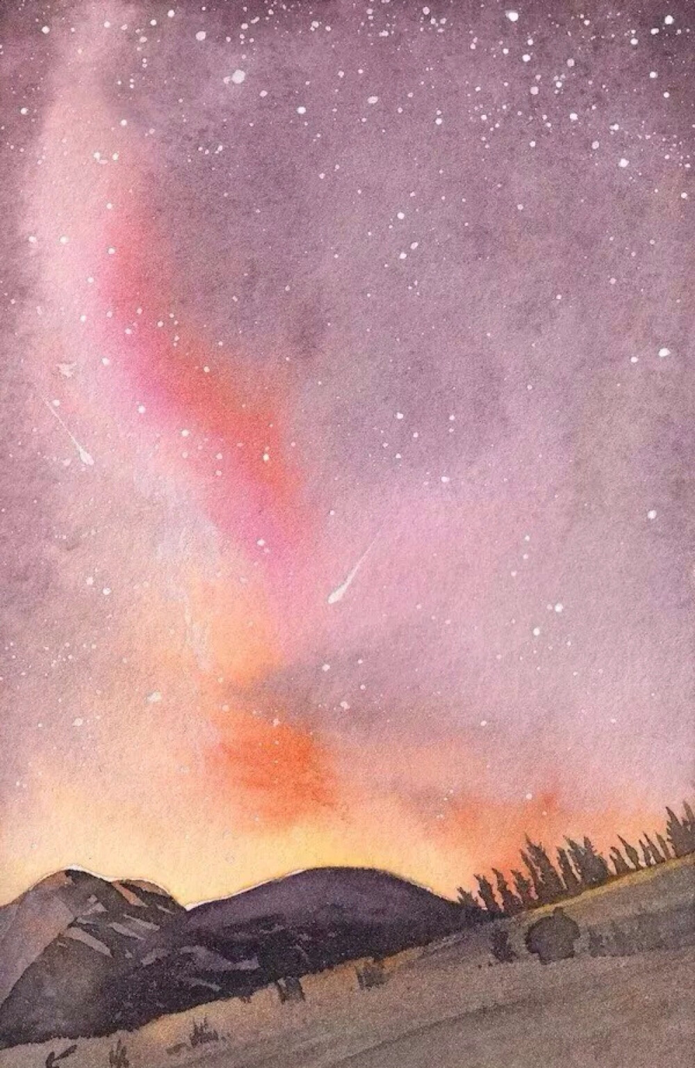 清新水彩画手绘星空夜空意境清新淡雅唯美插画