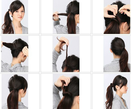 适合早晨做的发型 首先是将头发固定扎起来,做个马尾扎在右边