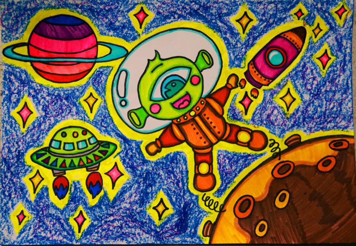 丹尼索儿童画太空图片