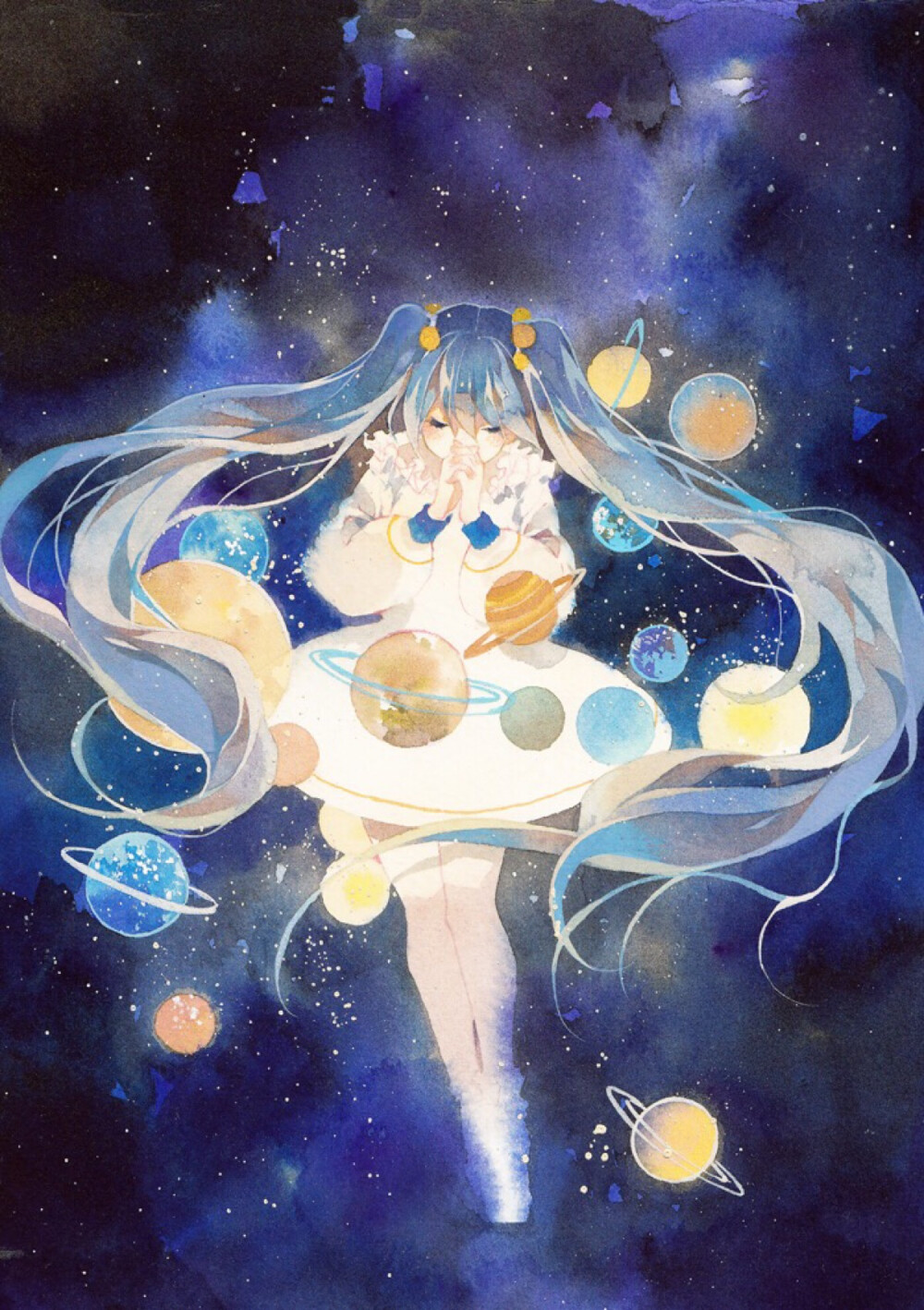 侵删致歉p站id52944387水彩透明水彩初音未来mikuv家星空