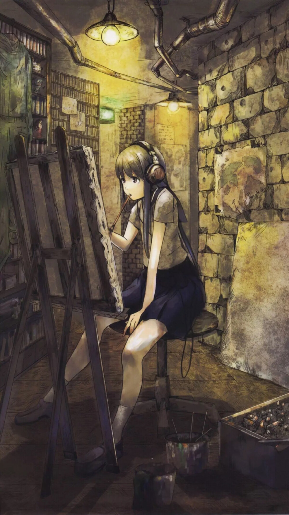 画画的女生二次元动漫温馨图片卡通女生男生可爱唯美美图爱情插画