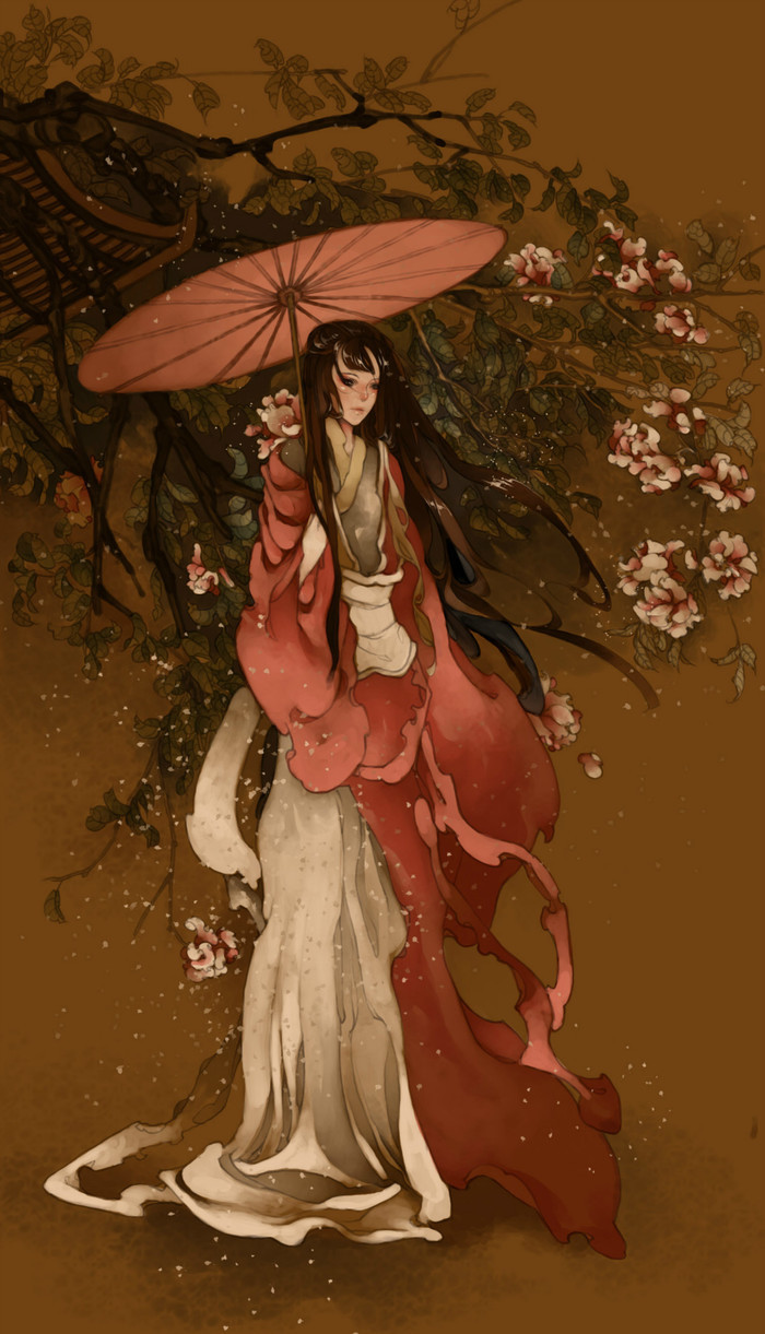 古风 插画 风景 人物 手绘 古装 唯美 意境 背景 二次元