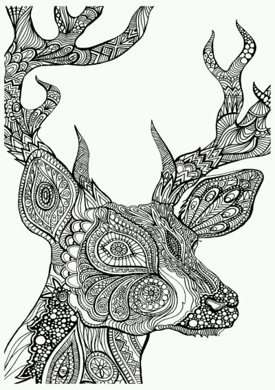 黑白 线稿 手绘 装饰画 鹿