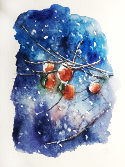 立冬的时候画一张有雪的水彩 ds的颜料真好