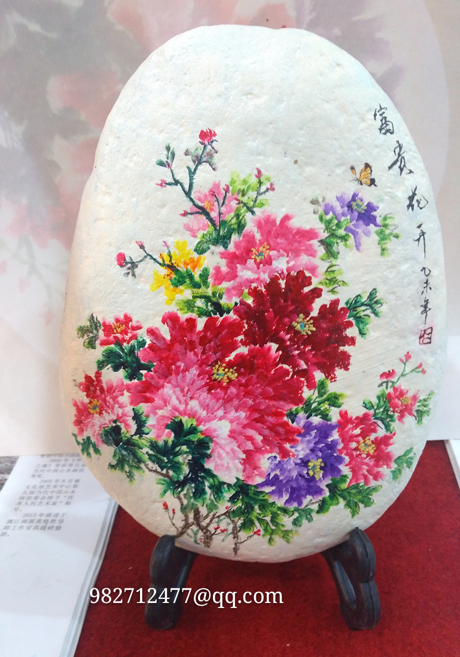大石头画 写意牡丹 花开富贵