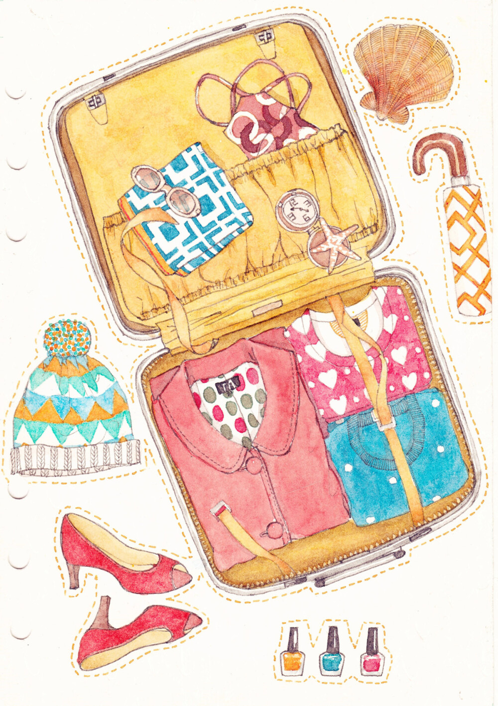 行李箱旅行水彩手绘新浪微博未来魔法师