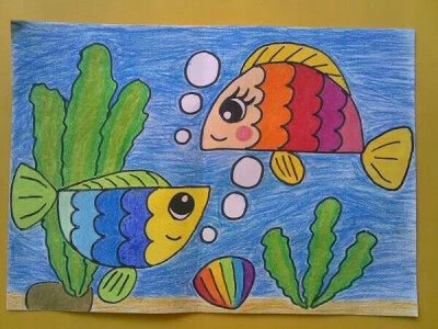 海底世界蜡笔画彩色图片